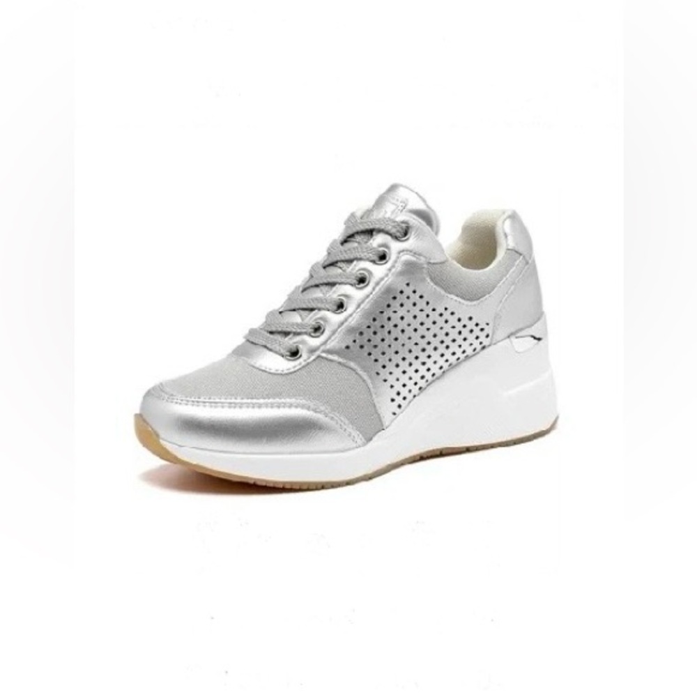 Cestfini Wedge Sneakers for Women Sparkly Silver Non-Slip New in Box
